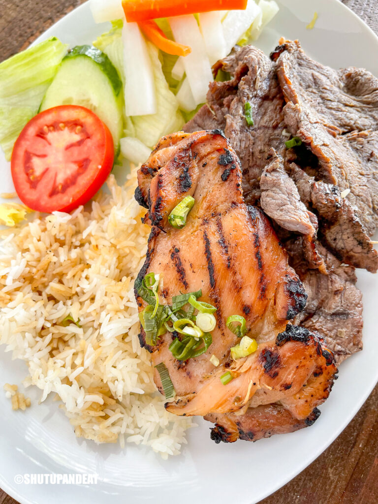 grilled meats and rice